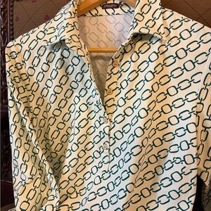 J. McLaughlin Women’s L Bedford Long Sleeve Top. Cream and Green. Pre-owned